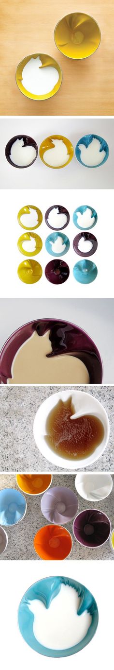 several plates with different colors and shapes on them