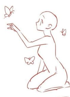 a drawing of a person kneeling and holding a butterfly