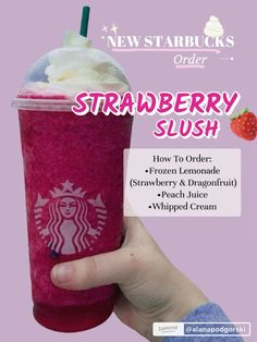 Strawberry slushy starbucks drink Strawberry Slush, Starbucks Order, Frappuccino Inspired Recipes