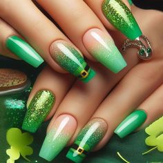 ST PATRICKS NAILS Gradient Acrylic Nails, Acrylic Nails Holiday, Nails St Patrick, Saint Patrick Day Nails, St Patrick Day Nails Acrylic, St Patricks Nails