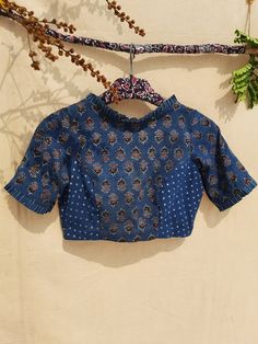 Indigo ajrakh blouse Ajrakh Blouse Pattern, Ajrak Print Blouse Design, Cotton Blouses Designs, Ajrakh Print Blouse Designs, Indigo Blouse Designs, Indigo Saree Blouse Designs, Ajrakh Saree Blouse Designs, New Pattern Blouse Design, Ajrak Blouse Designs