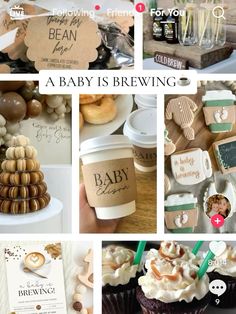 baby is brewing collage with cupcakes and other items