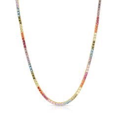 Classic tennis necklace sits perfectly at your collar. 14k gold plated brass cubic zirconia stone 15.5 inches Questions about Shipping & Returns? Luxury Single Strand Rainbow Jewelry, Elizabeth Stone, Rainbow Jewelry, Tennis Necklace, Bag Icon, Charm Rings, Cz Stone, Bracelet Gift, Semi Precious Gemstones