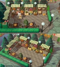 two screens showing the different stages of cooking in an outdoor kitchen and outside dining area