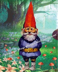 a painting of a gnome in the woods