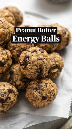 peanut butter energy balls are piled on top of each other