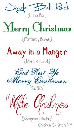 some type of font that is in different colors and sizes, with the words merry christmas on