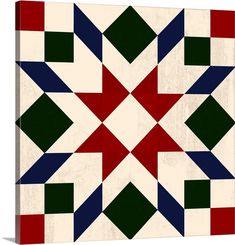 an abstract geometric design with red, green and blue squares on white canvas art print