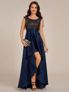 High Low Evening Dresses, Navy Blue Prom Dresses, Navy Blue Bridesmaid Dresses, Evening Dresses With Sleeves, Formal Evening Dress, Evening Dresses Elegant