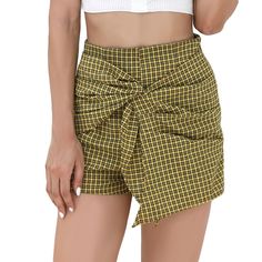 High Waist Plaid Tied Layered Zipper Pants Women Mini Shorts - Yellow - 3E83488912 - Women's Clothing, Women's Bottoms, Women's Shorts  #WomensShorts #Women's #Clothing # #Women's #Bottoms # #Women's #Shorts Plaid Shorts Women, Womens High Waisted Shorts, Short For Women, Elastic Shorts, Zipper Pants, Plaid Tie, England Fashion, Yellow Plaid, Mini Short