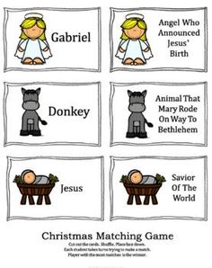 christmas matching game for children with animals and donkeys in the center, which includes four cards