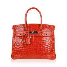 The Hermes Birkin 30 Bag Orange Crocodile with Palladium Hardware Hermes Birkin Bag 25, Hermes Crocodile Bag, Crocodile Bags, Perfect Handbag, Hermes Box, Croc Print, Top Handle Bags, Crocodile Skin, Birkin 25