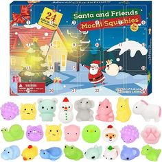 santa and friends model squishies in a box with 24 different designs on it