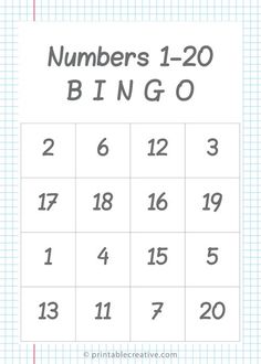 a printable numbers 1 - 20 bingo game