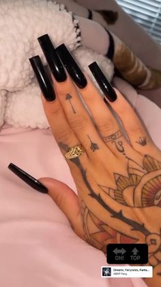 Black Nails Square Long, Black Square Acrylic Nails Design, Plain Black Nails, Long Black Nails, Fye Nails, Pink Tip Nails, Fear God, Black Coffin Nails