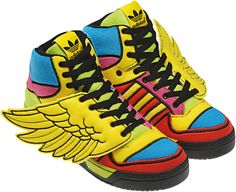 AUTHENTIC Jeremy Scott for adidas! Brand New AUTHENTIC JEREMY SCOTT for ADIDAS EXCLUSIVE JEREMY SCOTT for ADIDAS ORIGINALS COLLECTIONS JEREMY SCOTT WINGS Men's Size: 8 US 7.5 UK 41.1/3 FR 260 JP Color: Sun/Poppy/Black The legacy of Jeremy Scott's Wings shoe continues, this time showing off a new wildly colored style made from soft chenille that plays into the season's rainbow adventure. These men's adidas Originals Wings shoes are styled with a mid-cut construction. Chenille upper for soft style Adidas Jeremy Scott Wings, Wings Shoes, Jeremy Scott Adidas, Gold Adidas, Mens Shoes Sandals, Wing Shoes, Men's Sandals, Jeremy Scott, Men Shoes Size