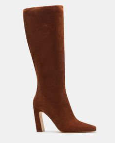 LIZETTE Cognac Suede Knee-High Boot | Women's Boots Timeless Boots, Stylish Heels, Suede Boots Knee High, 5 Inch Heels, Elevate Your Look, Women's Boots, Brown Boots, Knee High Boots, Cognac