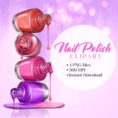 nail polish clipart with pink, purple and red colors on the bottom tiers