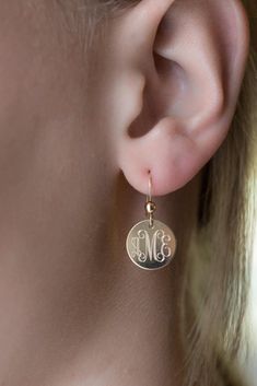 Monogrammed Earrings Gold Filled Dangle Style for Bridesmaids - Etsy Formal Monogram Sterling Silver Jewelry, Formal Sterling Silver Monogram Jewelry, Personalized Drop Earrings For Anniversary, Classic Sterling Silver Jewelry For Bridesmaids, Personalized Classic Silver Earrings, Personalized Elegant Rose Gold Earrings, Classic Personalized 14k Gold Earrings, Classic Round Jewelry For Personalized Gift, Elegant Personalized Rose Gold Earrings