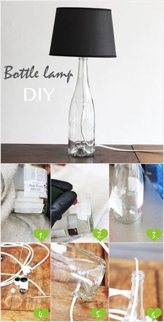 the instructions to make a bottle lamp from an empty glass bottle and some wires attached to it