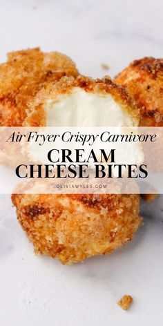 an air fryer crispy cauliflower cream cheese bites on a white surface