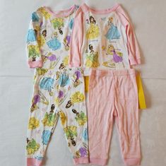 Nwt Disney Princess 4-Piece Pajamas Set 12 Months Cinderella Pink Adorable Pj's Cute Yellow Sleepover Sets, Yellow Cute Sleepover Sets, Cotton Disney Sets For Pajama Party, Disney Character Print Sets For Pajama Party, Disney Cotton Sets For Pajama Party, Disney Cotton Pajama Party Sets, Disney Character Print Pajama Party Sets, Disney Princess Gowns, Yellow Cartoon Print Sleepwear For Bedtime