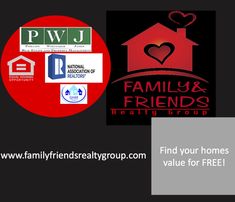 the family & friends realty group logo is shown in red, white and black