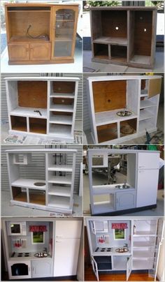 several different types of shelves and cabinets in various stages of being built into each other