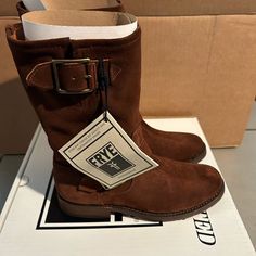 New In Box Natalie Boots. Deep Chocolate Suede Toes Show Some Marks From Storage. Smoke Free Home. Engineer Boots, Frye Shoes, Women Shoes, Outfit Accessories, Boots, Women Shopping