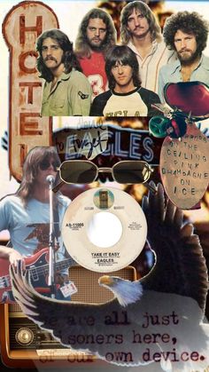 collage of various images including an eagle, sunglasses and the words we are all just sons here our devices