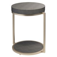 Grey Leather Round Mid Century Modern Side Table With Shelf Side Tables LOOMLAN By Jamie Young Contemporary Side Table, Mid Century Modern Side Table, Grey Side Table, Metal Accent Table, Modern Texture, Stylish Side Table, Faux Shagreen, Floor Shelf, Contemporary Side Tables