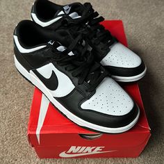 Brand New!!!! Never Worn. Smoke/Pet Free Home Black And White Nike Shoes Men, Classic Black And White Sneakers For Streetwear, Black And White Sports Sneakers With Branded Insole, Men’s Outfits With Nike Dunks, Classic Black And White Low-top Sneakers, Boys Nike Shoes Black, Nike 3/4 Top Shoes Black And White, Nike Sb Dunk Low Black White, Mens Nike Shoes