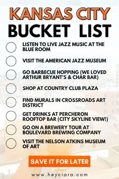 kansas's city bucket list is shown with the names and numbers for each location