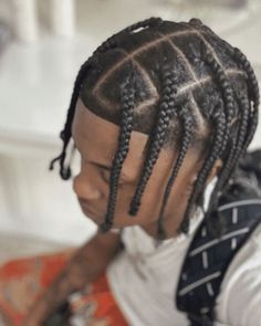 Braids With Line Up Men, Men Braids With Extensions, Men’s Box Braid, Men’s Braided Plaits, Hanging Braids For Men, Men’s Plaits, Men’s Box Braids Medium, Men Knotless Braids, Men Box Braids Hairstyles