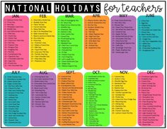 the national holidays for teachers calendar