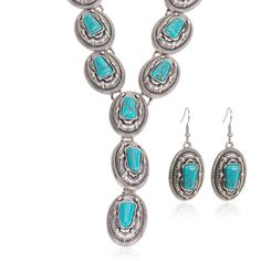 PRICES MAY VARY. Concho Jewelry Set with Rustic Couture's by Montana West. Western Necklaces with Earrings Made of Alloy with Turquoise. Design Features Western Concho Style. Package Includes a Pair of Western Dangle Earrings and a Piece of Pendant Necklace. Rustic Couture's Western Jewelry Set for Women Cowgirl Vintage Western Necklace Earring Concho Jewelry, Floral Necklace Jewelry, Cowgirl Vintage, Turquoise Design, Western Necklace, Western Necklaces, Bohemian Necklace, Western Jewelry, Floral Necklace