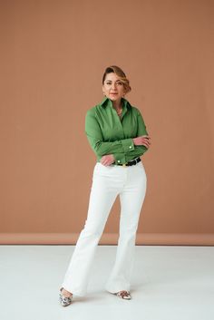 Elegant Green Shirt With Button Cuffs, Chic Green Formal Shirt, High Collar Blouse, High Collar Shirts, Buy Blouse, French Cuff Shirts, Womens Blouses, French Cuff, Dress Shirts For Women