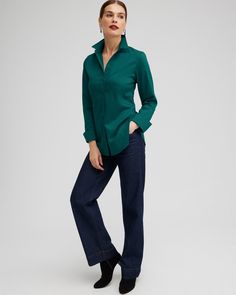 Style:  570334167  It's no wonder our No Iron™ shirt is a customer favorite. It moves with you for all-day comfort and looks fresh right out of the dryer without the hassle of ironing. It's perfect in any season, whether on its own or as a base layer. No Iron™ fabric gives you an always-pristine, wrinkle-free look. Classic fit long sleeve button down collared shirt. Length: 28". 62% cotton, 33% polyester, 5% spandex. Machine wash and dry for best results. Imported. Dresses Pants, Womens Designer Fashion, Collared Shirt, Pants Jeans, Wrinkle Free, Base Layer, Blouses For Women, Button Down Shirt, Dress Outfits