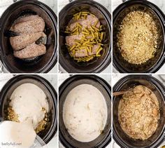 six pictures showing how to make chicken and rice in the slow cooker