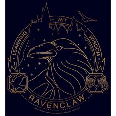 the ravenclaw logo on a dark blue background with gold foil lettering and an eagle