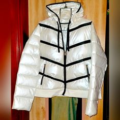 Bnwot Womens Puff Winter Jacket By "Zuda" Size Large! Really Cool White Metelic Color. Id So Keep This One If I Didnt Already Purchase 3 Other Jackets And Just No Room Left. My Loss Is Your Gain Fitted White Puffer Outerwear, Fitted White Hooded Puffer Jacket, White Fitted Hooded Puffer Jacket, Trendy White Puffer Jacket With Long Sleeves, Trendy White Puffer Jacket For Cold Weather, Trendy White Hooded Puffer Jacket, Puffer, Winter Jackets, Jackets For Women