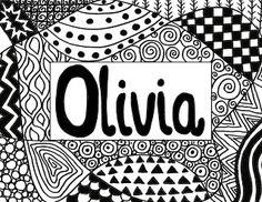 an artistic black and white drawing with the word oliva written in large letters