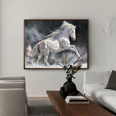 Modern Wild Running Horses Canvas Wall Art Extra Large White Horse Acrylic Painting For Sale Horse Black And White Art, Large Horse Canvas Wall Art, 8 Horses Running Painting, White Horse Painting, Running Horses Painting, White Horse Canvas Wall Art, Horse Wall Art Canvases, Painted Horses, Equestrian Art