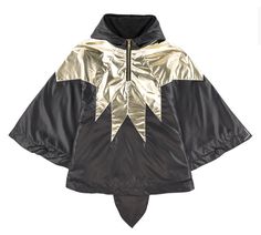 a black and gold jacket with an arrow on the front, two different colors are shown