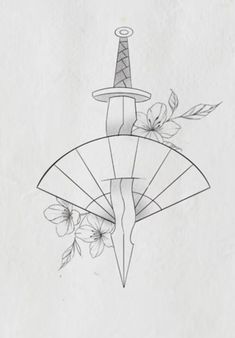 a drawing of a hand holding a fan with flowers on it