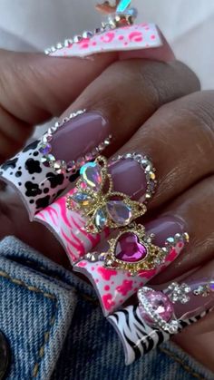 Duck Tip Acrylic Nails Y2k, Spring Junk Nails, Unusual Nail Designs