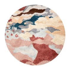 a round rug with multicolored clouds in the middle on a white background,