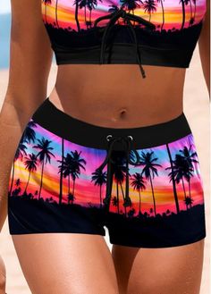 Color:Black;Size:M;Package Contents:1 X Swim Shorts; Black Swim Shorts, Black Landscape, Bathing Suit Shorts, Swim Shorts Women, Shorts Outfits, 4th Of July Outfits, Blue Jumpsuits, Lovely Tops, Swim Suits