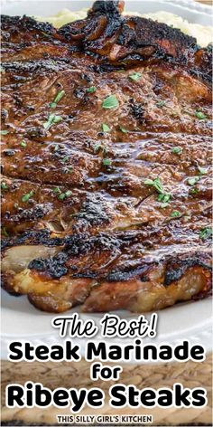 the best steak marinade for ribeye steaks is shown in this postcard