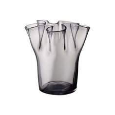 three glass vases with curved designs on the bottom, one is black and the other is clear